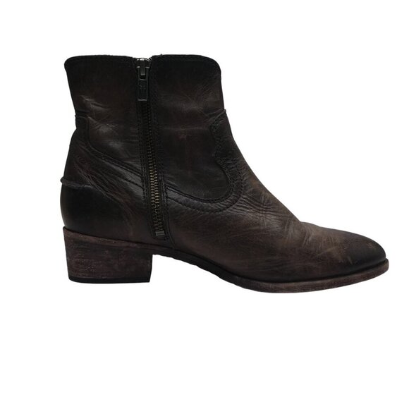 Frye Ray Seam Brown Distressed Leather Western Heeled Ankle Boots Womens 7.5 - Picture 5 of 12